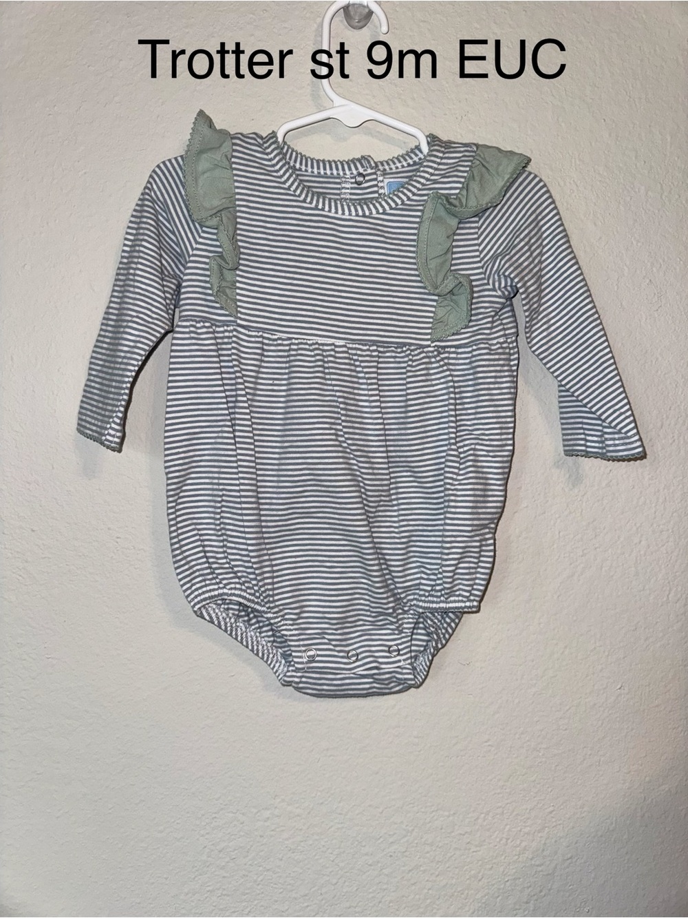 Trotter Striped Long-Sleeve Baby Dress One-Piece - Green/White